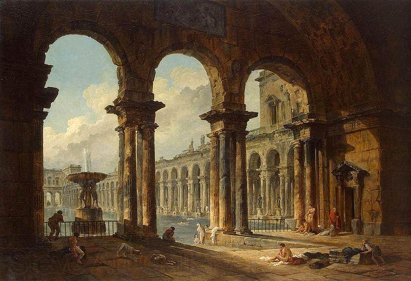 Hubert Robert Ancient Ruins Used as Public Baths France oil painting art